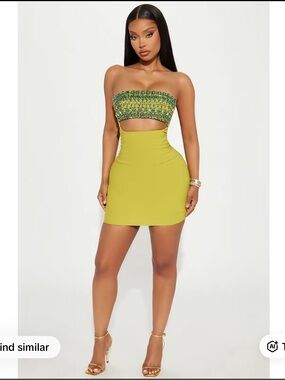 Fashion Nova Green Cutout Bodycon Mini Skirt Set